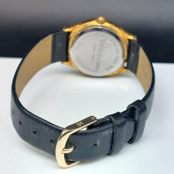 Vintage 1990 Guess Inc. Quartz Watch With Black Leather Strap & Gold-Tone Case - Picture 3 of 11